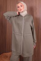 Tesettür giyim VİZON KAPÜŞONLU PANTOLONLU TAKIM T 0235