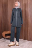 Tesettür giyim GRİ KAPÜŞONLU PANTOLONLU TAKIM T 0235