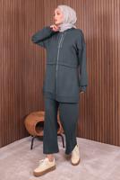 Tesettür giyim GRİ KAPÜŞONLU PANTOLONLU TAKIM T 0235