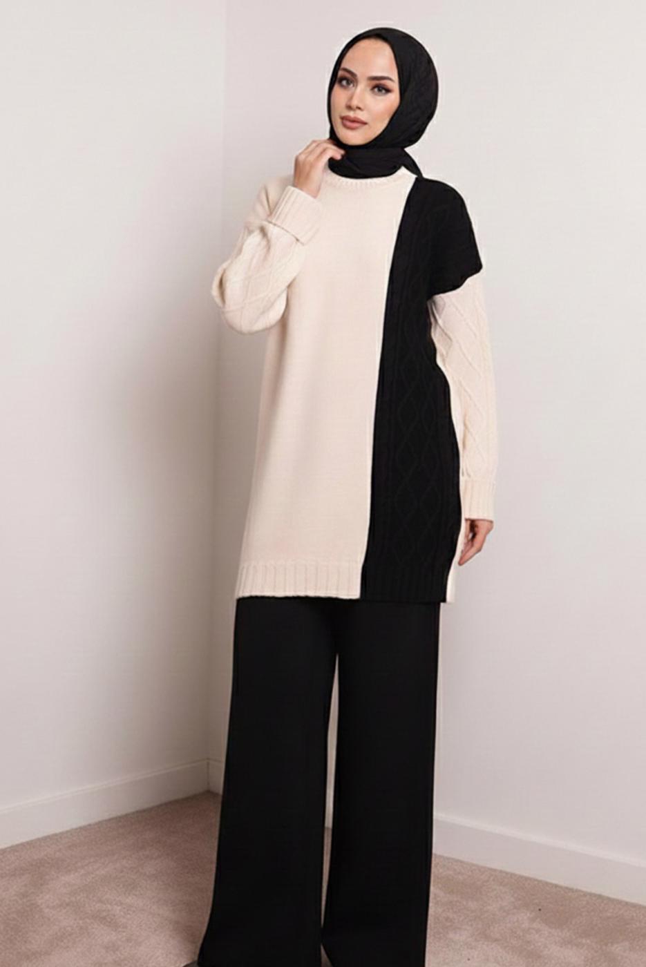 Tesettür giyim SİYAH PANTOLONLU TRİKO TAKIM T 0407
