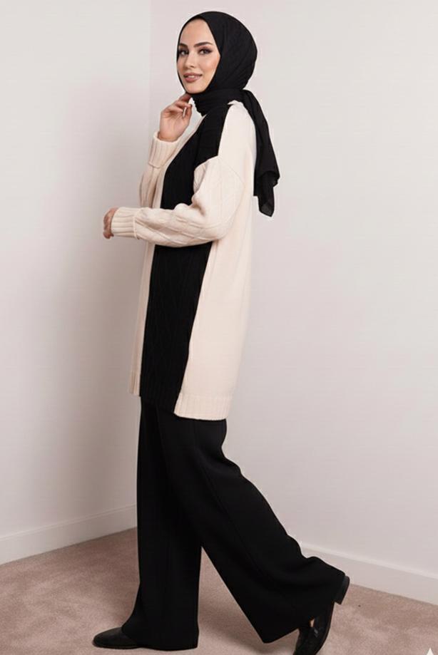 Tesettür giyim SİYAH TRİKO PANTOLONLU TAKIM T 0407 - TRENDTESETTÜR