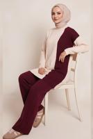 Tesettür giyim BORDO PANTOLONLU TRİKO TAKIM T 0407