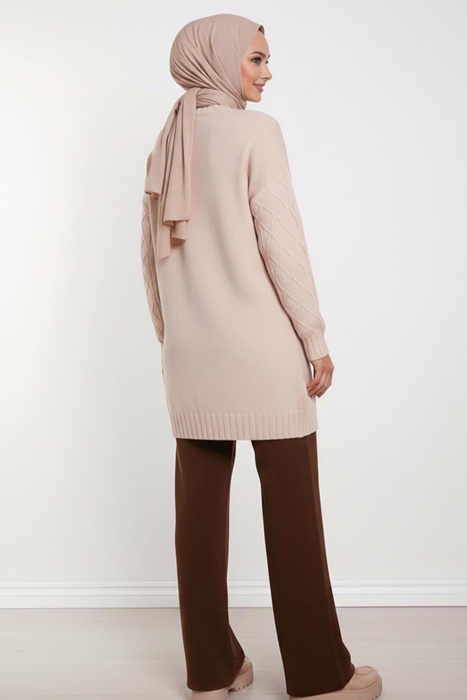 Tesettür giyim KAHVE PANTOLONLU TRİKO TAKIM T 0407