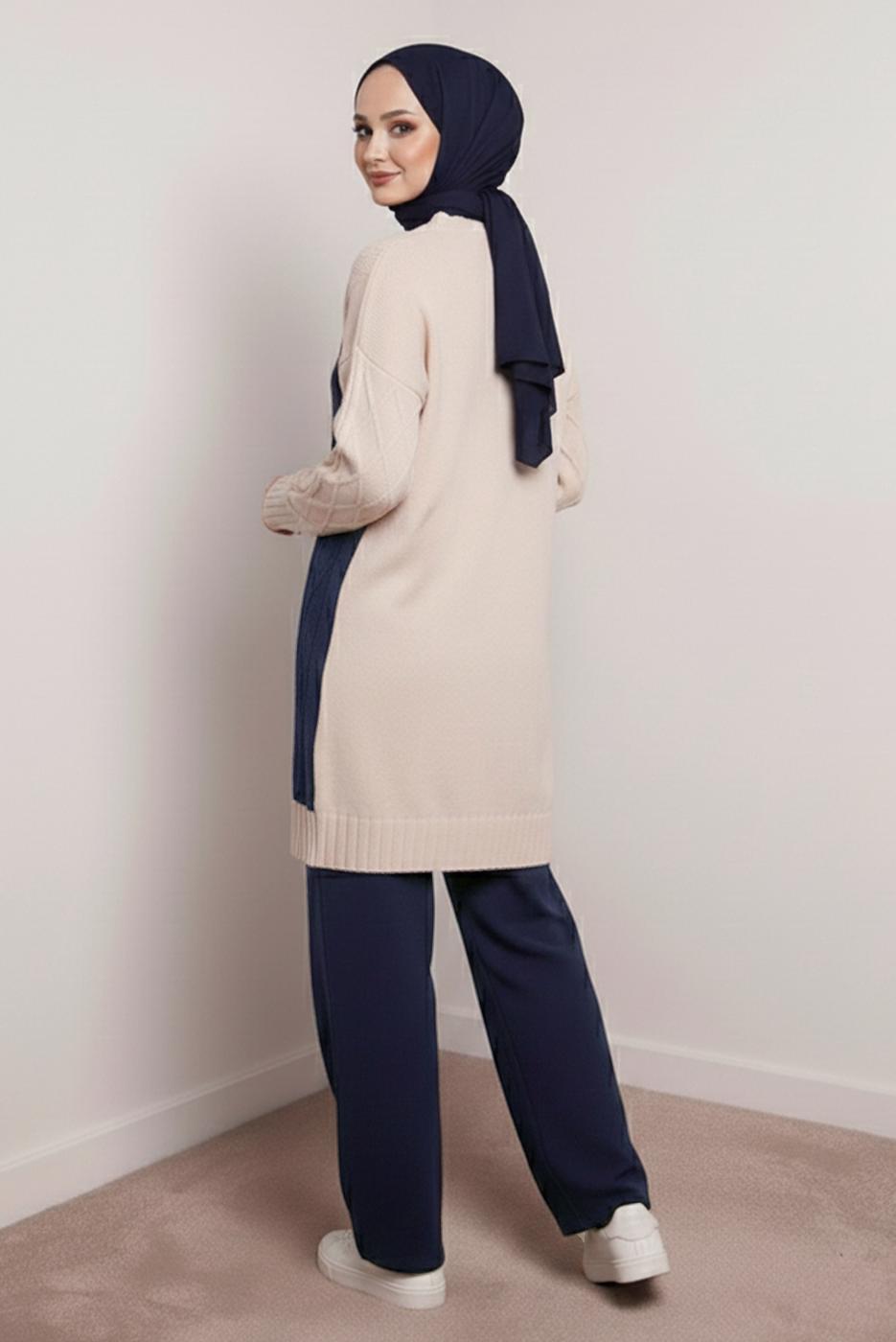Tesettür giyim LACİVERT PANTOLONLU TRİKO TAKIM T 0407