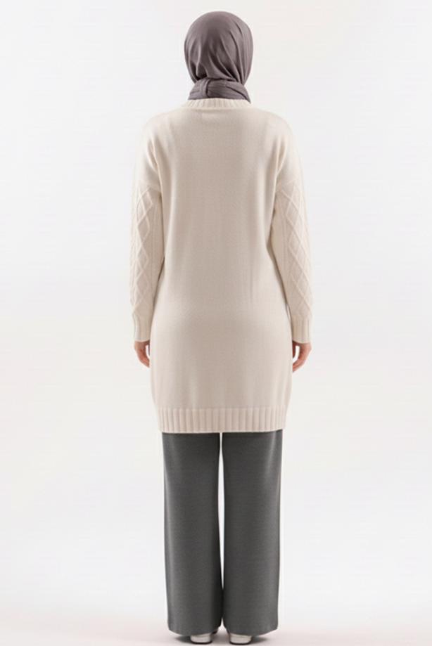 Tesettür giyim GRİ TRİKO PANTOLONLU TAKIM T 0407 - TRENDTESETTÜR