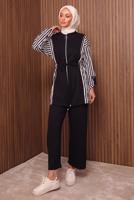 Tesettür giyim SİYAH KAPÜŞONLU PANTOLONLU TAKIM T 0635