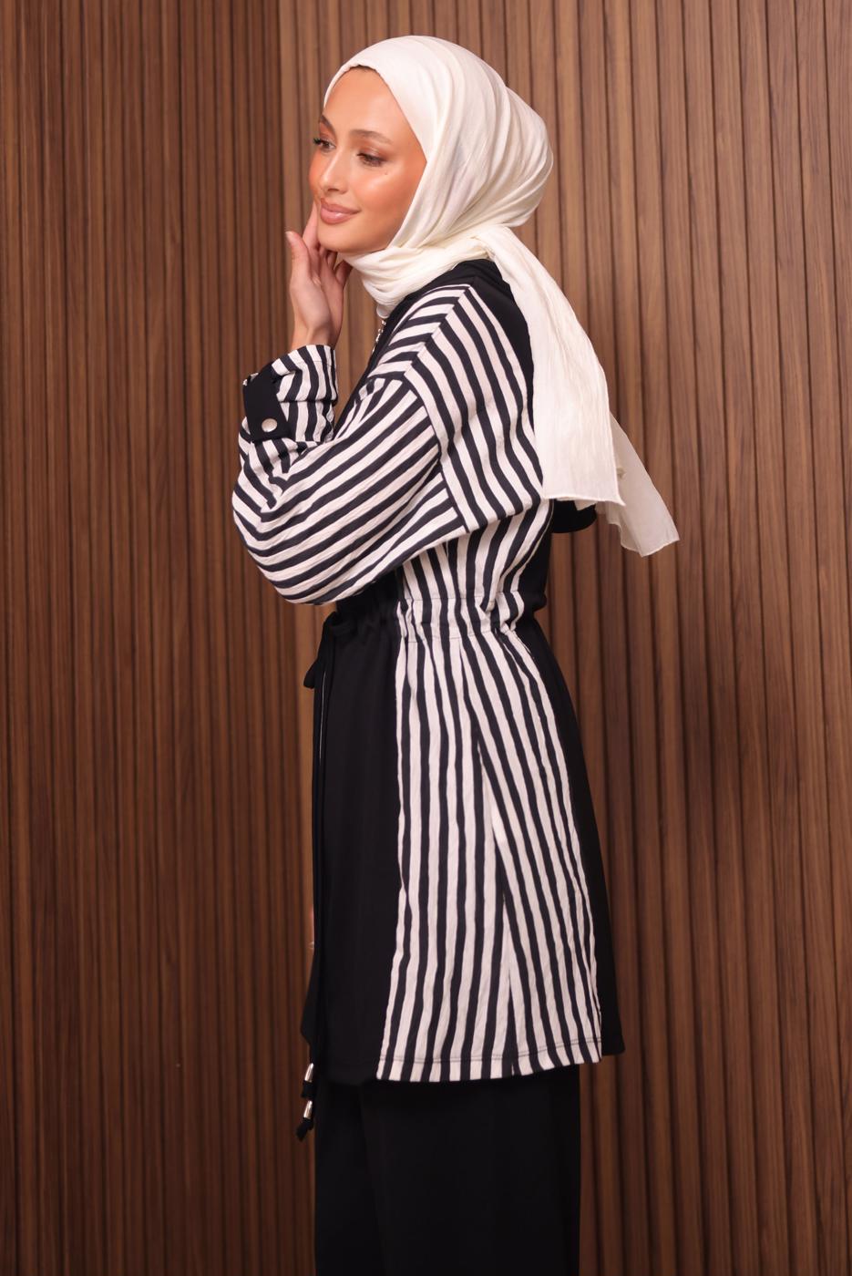 Tesettür giyim SİYAH KAPÜŞONLU PANTOLONLU TAKIM T 0635