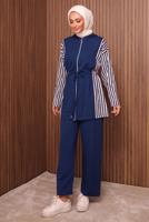 Tesettür giyim LACİVERT KAPÜŞONLU PANTOLONLU TAKIM T 0635