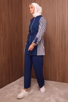 Tesettür giyim LACİVERT KAPÜŞONLU PANTOLONLU TAKIM T 0635