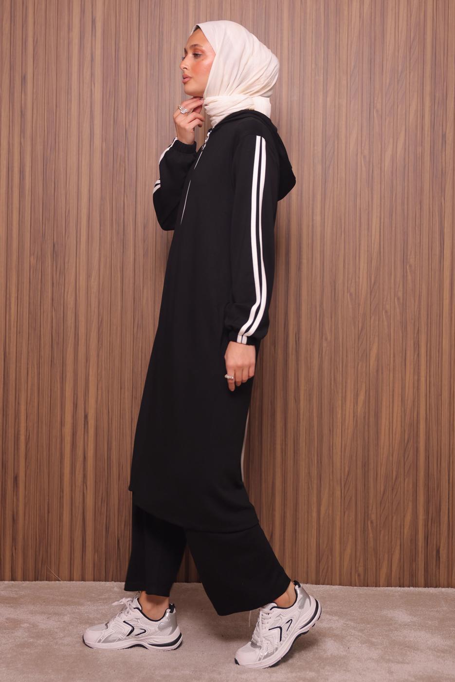 Hijab clothing BLACK HOODED PANTSUIT T 0835