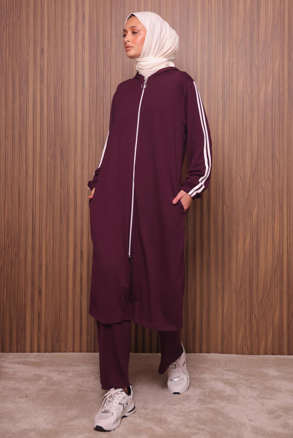 Vêtements hijab ROUGE BORDEAUX ENSEMBLE PANTALON À CAPUCHE T 0835