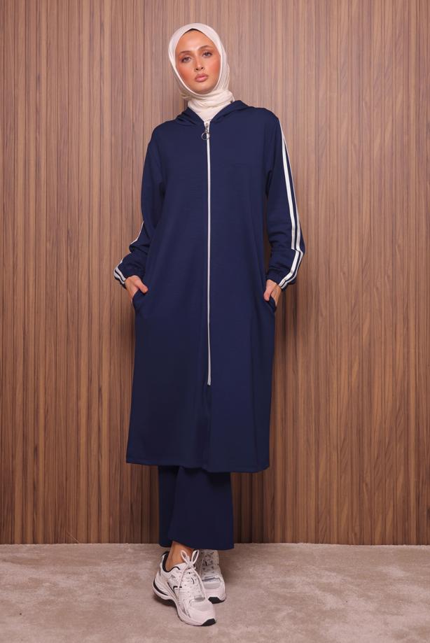 Tesettür giyim LACİVERT KAPÜŞONLU PANTOLONLU TAKIM T 0835 - TRENDTESETTÜR