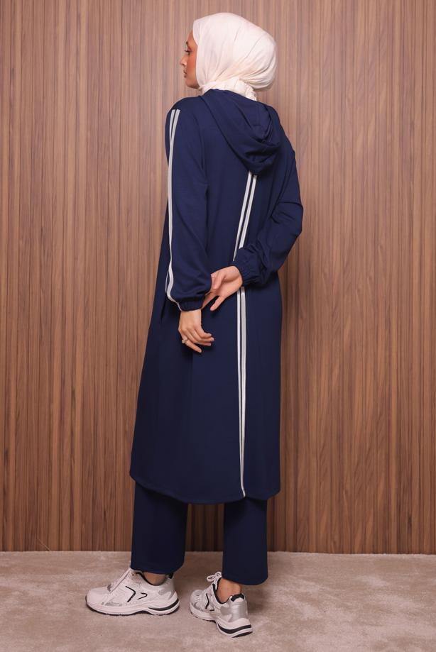 Tesettür giyim LACİVERT KAPÜŞONLU PANTOLONLU TAKIM T 0835 - TRENDTESETTÜR