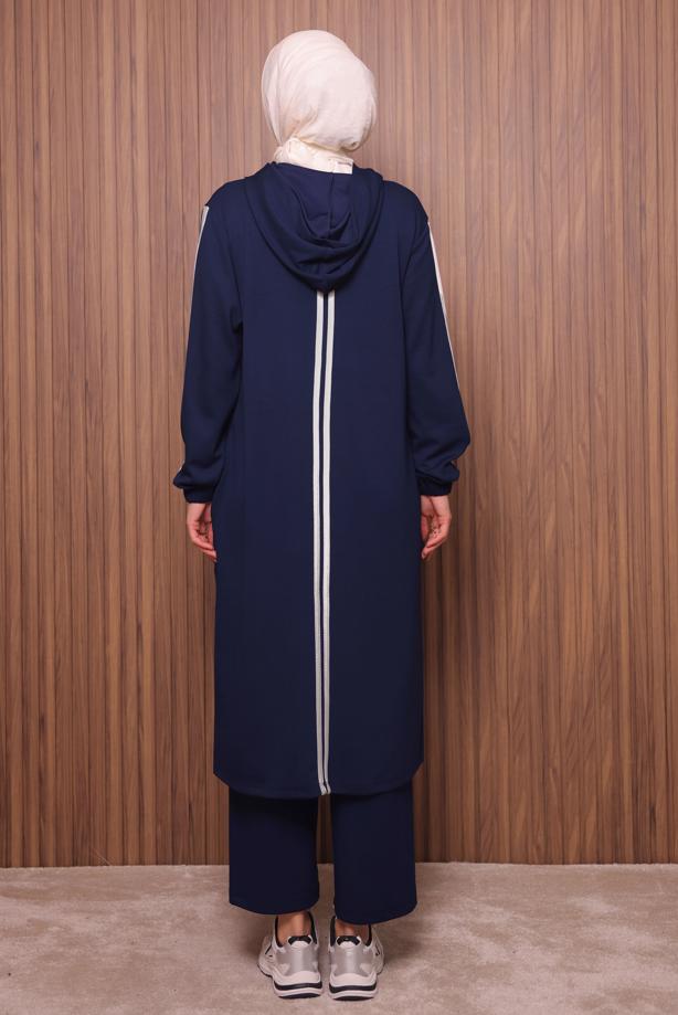 Tesettür giyim LACİVERT KAPÜŞONLU PANTOLONLU TAKIM T 0835 - TRENDTESETTÜR
