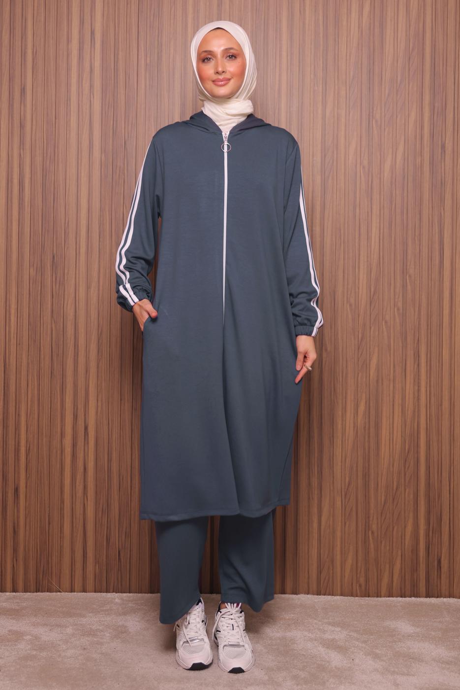 Hijab clothing GREY HOODED PANTSUIT T 0835