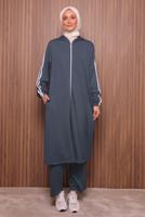 Hijab clothing GREY HOODED PANTSUIT T 0835