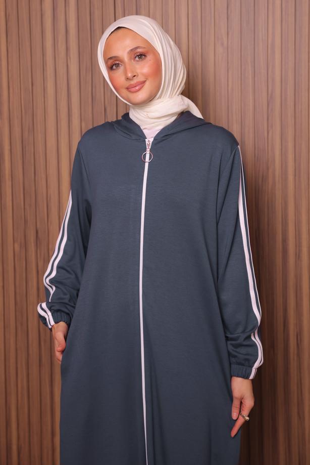 Tesettür giyim GRİ KAPÜŞONLU PANTOLONLU TAKIM T 0835 - TRENDTESETTÜR