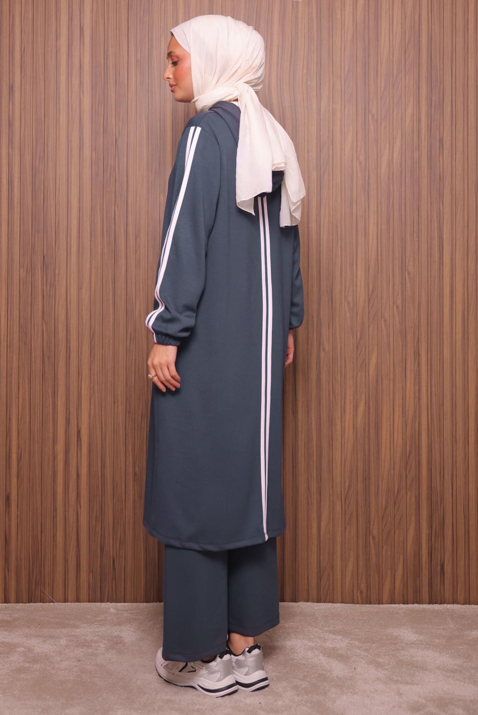 Hijab clothing GREY HOODED PANTSUIT T 0835