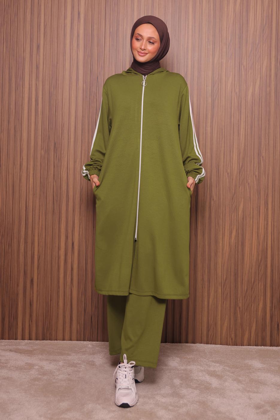 Vêtements hijab VERT ENSEMBLE PANTALON À CAPUCHE T 0835