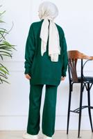 Tesettür giyim YEŞİL T 1001 BN ÇİÇEKLİ TRİKO TAKIM