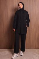 Tesettür giyim SİYAH PANTOLONLU KAPÜŞONLU TAKIM T 1017