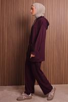 Tesettür giyim BORDO PANTOLONLU KAPÜŞONLU TAKIM T 1017