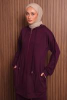 Tesettür giyim BORDO PANTOLONLU KAPÜŞONLU TAKIM T 1017