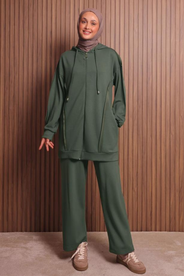 Vêtements hijab KAKI ENSEMBLE PANTALON À CAPUCHE T 1017 - TRENDTESETTÜR