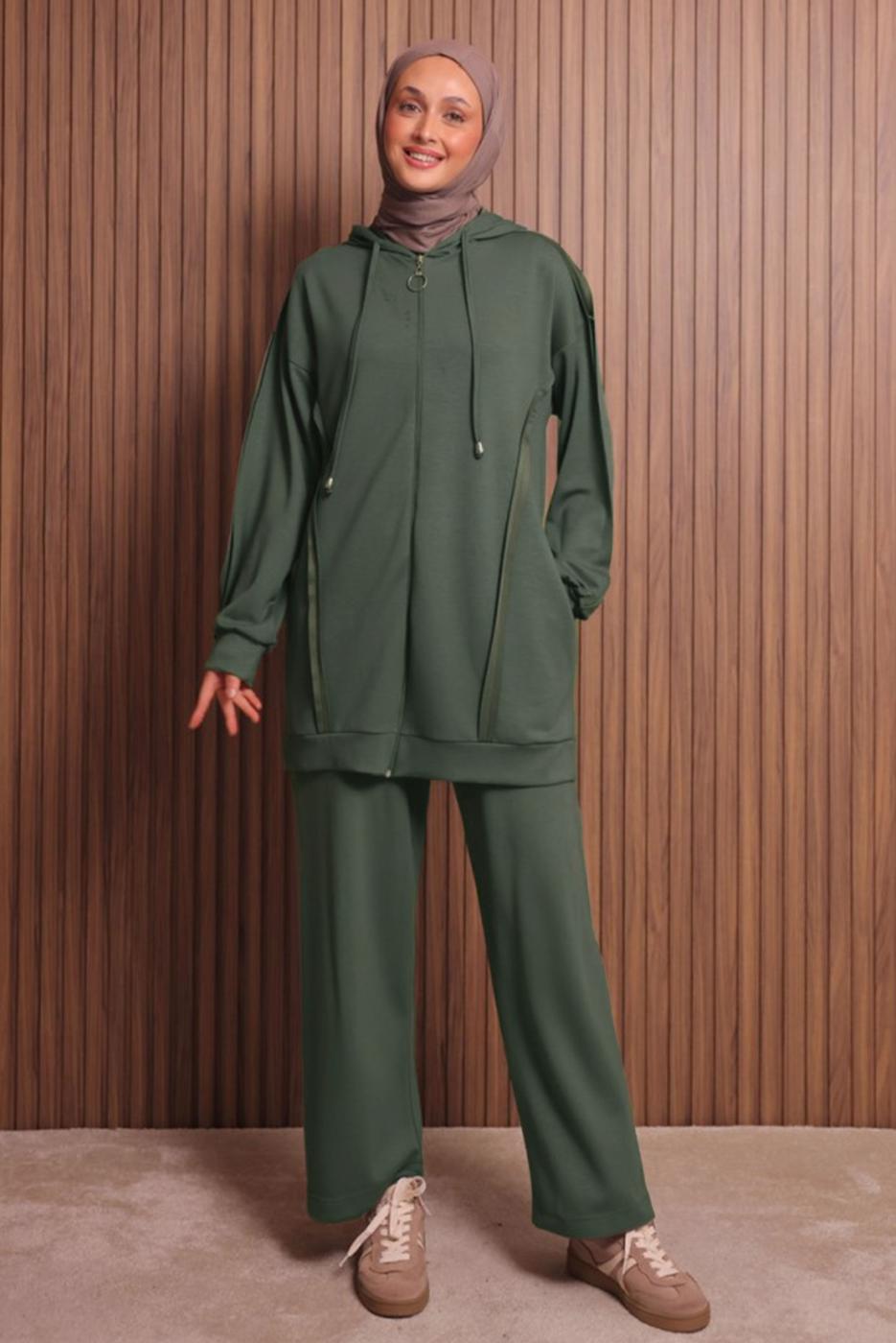 Vêtements hijab KAKI ENSEMBLE PANTALON À CAPUCHE T 1017