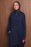 Tesettür giyim LACİVERT PANTOLONLU KAPÜŞONLU TAKIM T 1017