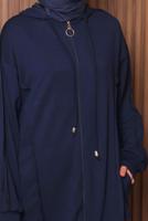 Tesettür giyim LACİVERT PANTOLONLU KAPÜŞONLU TAKIM T 1017