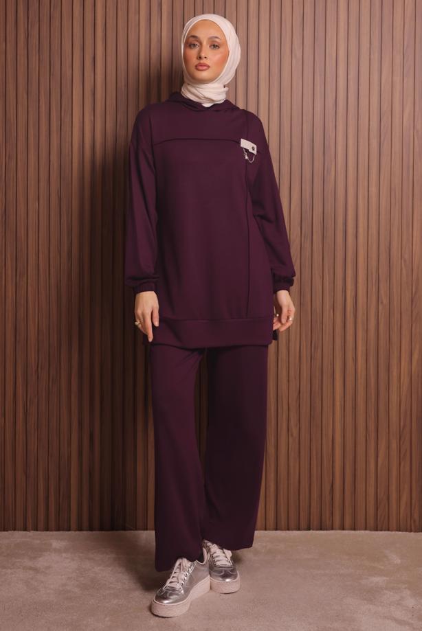 Tesettür giyim BORDO KAPÜŞONLU PANTOLONLU TAKIM T 2017 - TRENDTESETTÜR