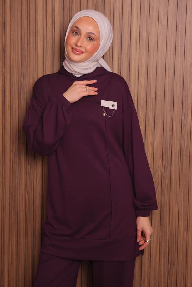 Tesettür giyim BORDO KAPÜŞONLU PANTOLONLU TAKIM T 2017 - TRENDTESETTÜR