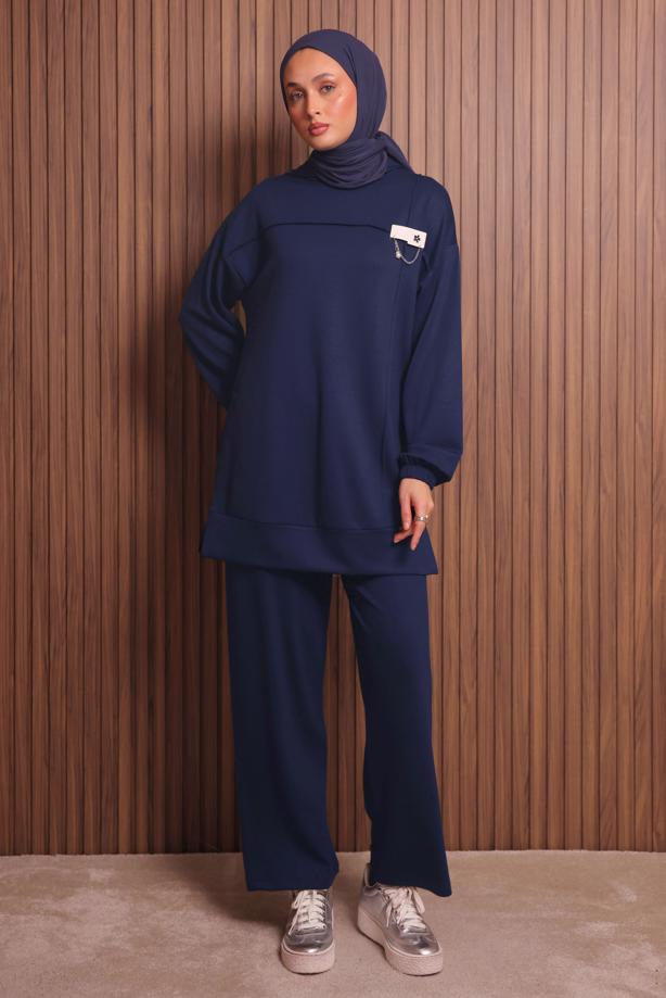 Tesettür giyim LACİVERT KAPÜŞONLU PANTOLONLU TAKIM T 2017 - TRENDTESETTÜR