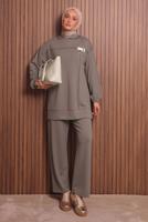 Tesettür giyim VİZON KAPÜŞONLU PANTOLONLU TAKIM T 2017