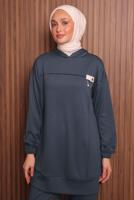 Tesettür giyim GRİ KAPÜŞONLU PANTOLONLU TAKIM T 2017