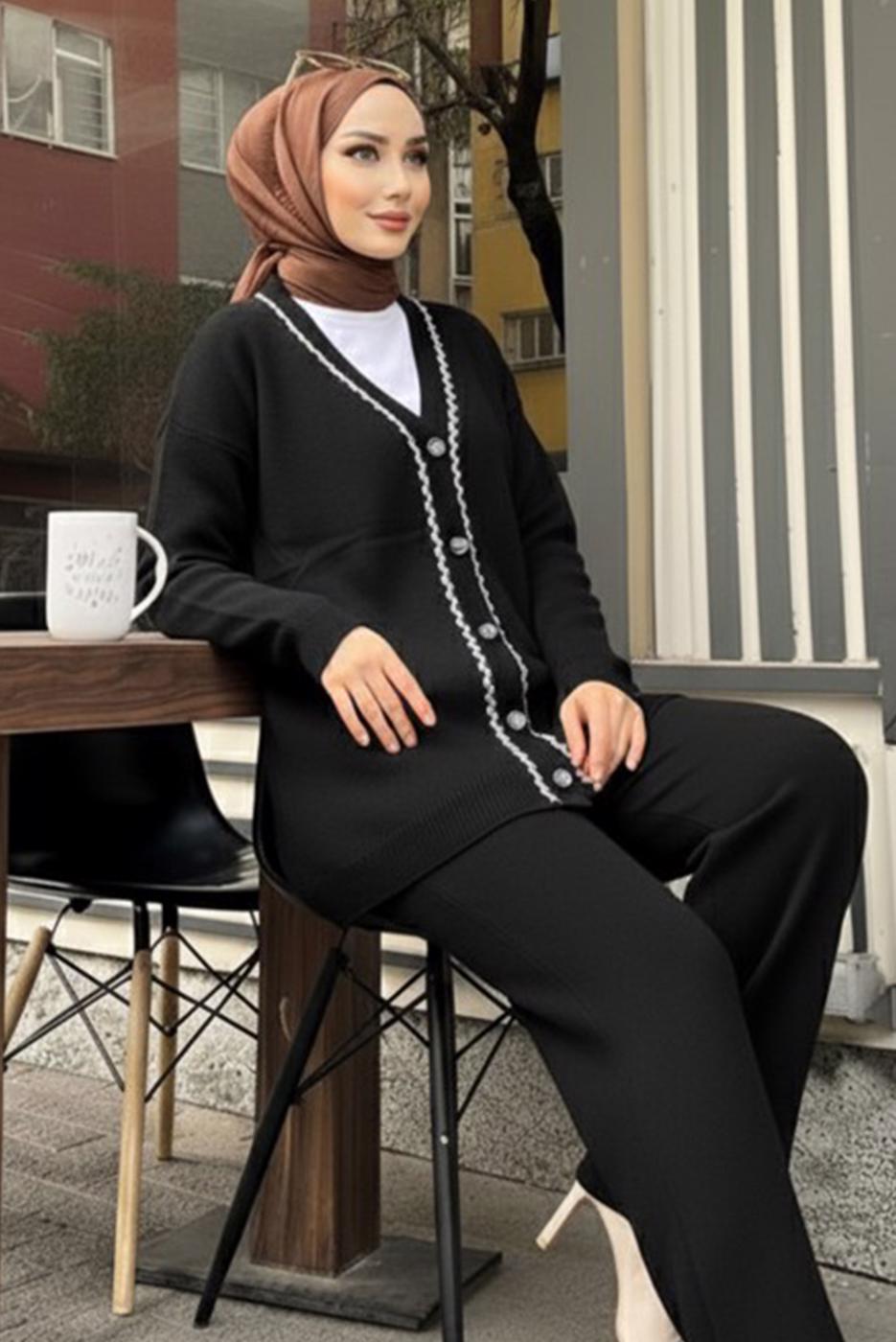 Tesettür giyim SİYAH PANTOLONLU TRİKO TAKIM T 20352
