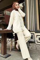 Tesettür giyim BEJ PANTOLONLU TRİKO TAKIM T 20352