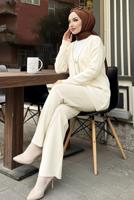 Tesettür giyim BEJ PANTOLONLU TRİKO TAKIM T 20352