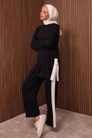 Tesettür giyim SİYAH ŞERİT DETAYLI PANTOLONLU TAKIM T 2135