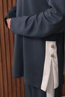 Tesettür giyim GRİ ŞERİT DETAYLI PANTOLONLU TAKIM T 2135