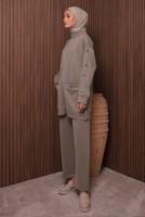 Tesettür giyim KAHVE PANTOLONLU SCUBA ÖRME TAKIM T 2335