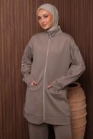 Tesettür giyim KAHVE PANTOLONLU SCUBA ÖRME TAKIM T 2335