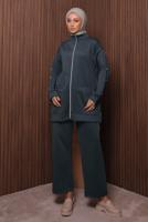 Tesettür giyim GRİ PANTOLONLU SCUBA ÖRME TAKIM T 2335