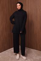 Tesettür giyim SİYAH TAŞ BASKILI PANTOLONLU TAKIM T 2535