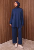 Tesettür giyim LACİVERT TAŞ BASKILI PANTOLONLU TAKIM T 2535