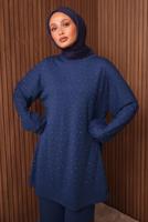 Tesettür giyim LACİVERT TAŞ BASKILI PANTOLONLU TAKIM T 2535