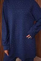 Tesettür giyim LACİVERT TAŞ BASKILI PANTOLONLU TAKIM T 2535