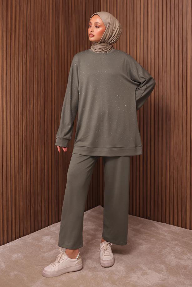 Hijab clothing MINK PANTSUIT WITH GEM T 2535 - TRENDTESETTÜR