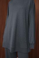 Tesettür giyim GRİ TAŞ BASKILI PANTOLONLU TAKIM T 2535